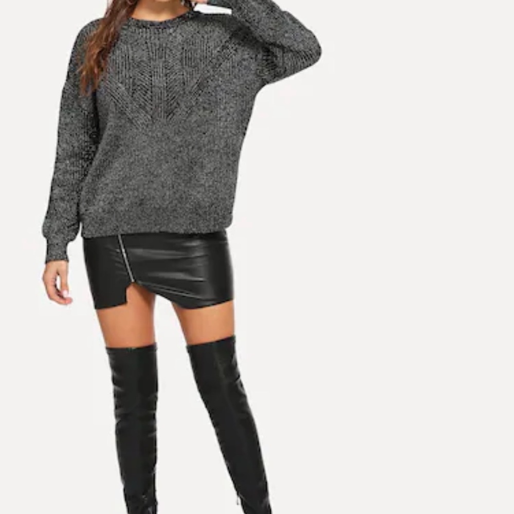 Knitted Lace Sweater Gray Black - Picture 4 of 6